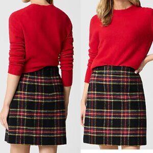 J Crew Women's Plaid Wool Blend A-line Mini Skirt Lined Business Classic Black